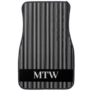 Simple Black and White Stripes Initials Monogram Car Floor Mat