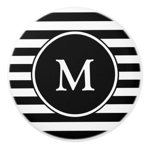 Simple Black and White Stripes with Monogram Ceramic Knob