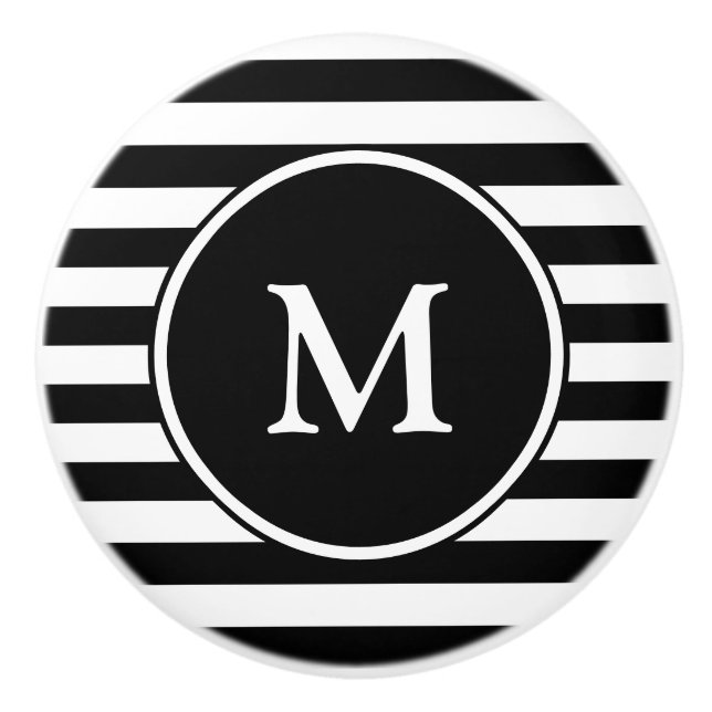 Simple Black and White Stripes with Monogram Ceramic Knob (Front)