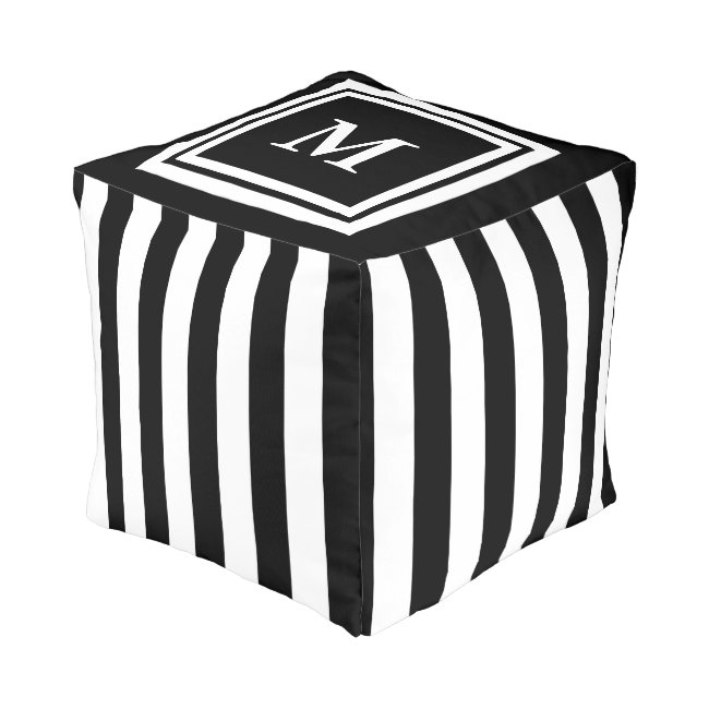 Simple Black and White Stripes with Monogram Pouf