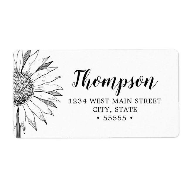 Simple Black and White Sunflower Return Label (Front)