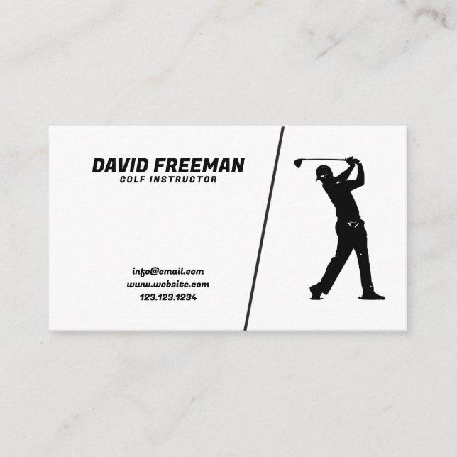 Simple Black and White Swing Golf Instructor Business Card (Front)