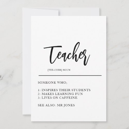 Simple Black and White Teacher Card