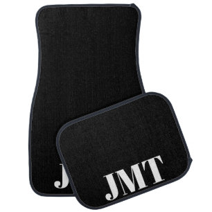 Simple Black and White Text Initials Monogram Car Floor Mat