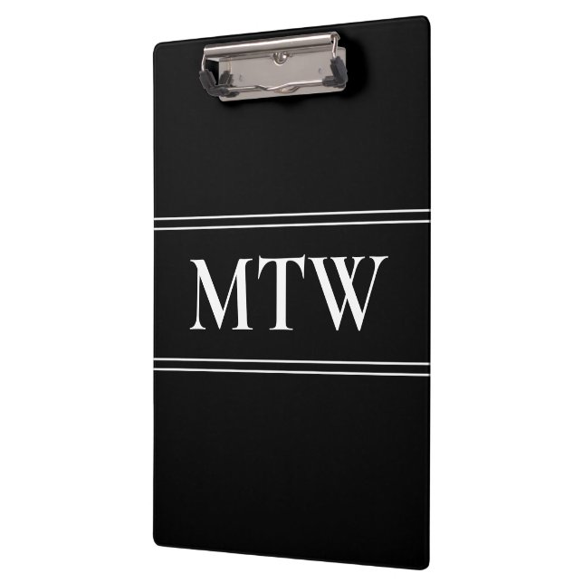 Simple Black and White Text Template Monogram Clipboard (Left)