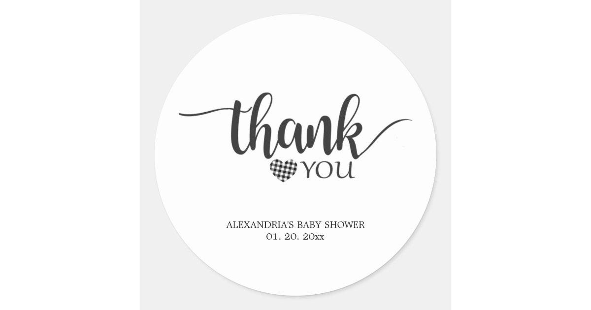 Simple Black and White Thank You Baby Shower Classic Round Sticker | Zazzle