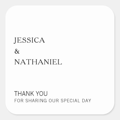 Simple Black and White Thank You Modern Wedding Square Sticker