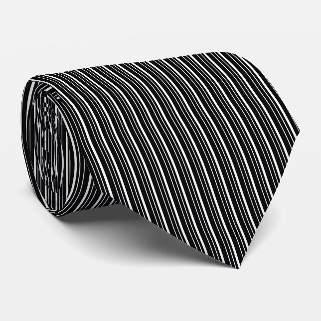 Simple Black and White Thin Vertical Stripes Neck Tie (Rolled)