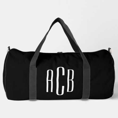 Simple Black and White Three Letter Monogram Duffle Bag