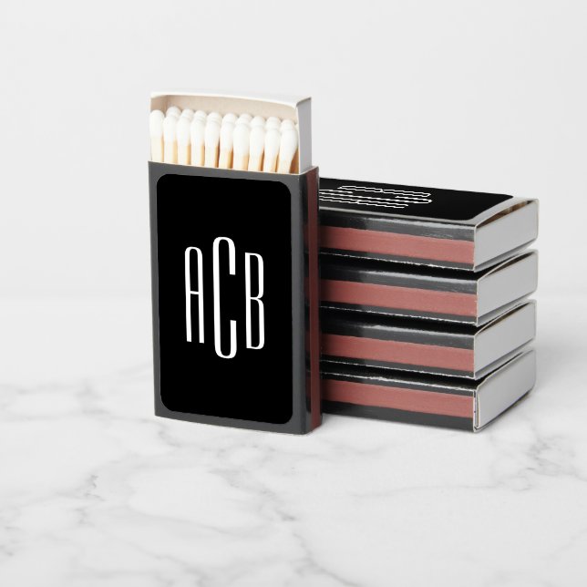 Simple Black and White Three Letter Monogram Matchboxes (Stacked)