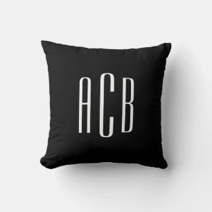 Simple Black and White Three Letter Monogram Throw Pillow