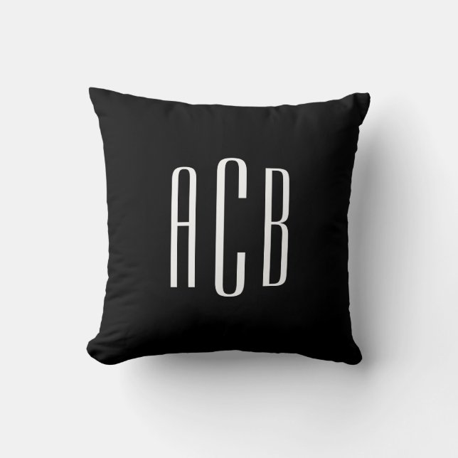 Simple Black and White Three Letter Monogram Throw Pillow (Front)