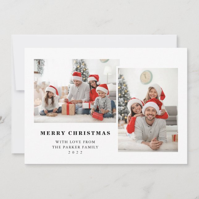 Simple Black and White Three Photo Merry Christmas Holiday Card (Front)