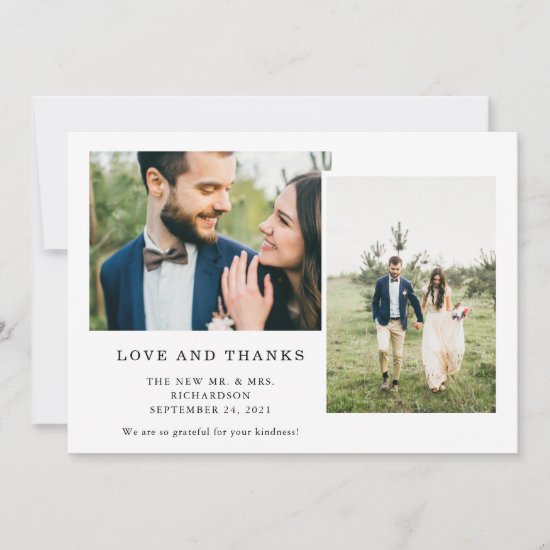 Simple Black and White | Three Photo Wedding Thank You Card