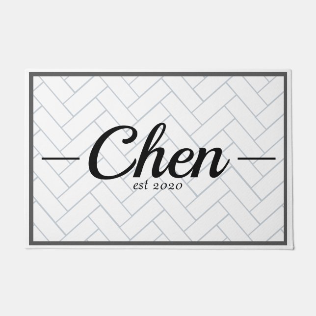 Simple Black and White Tile Established Year Doormat (Front)