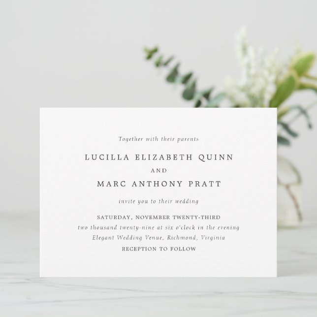 Simple Black and White Timeless Wedding Invitation (Standing Front)