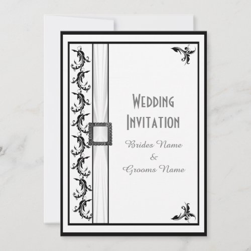 Simple black and white traditional wedding invitation