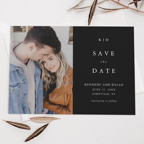 Simple Black and White Type Monogram Photo Wedding Save The Date