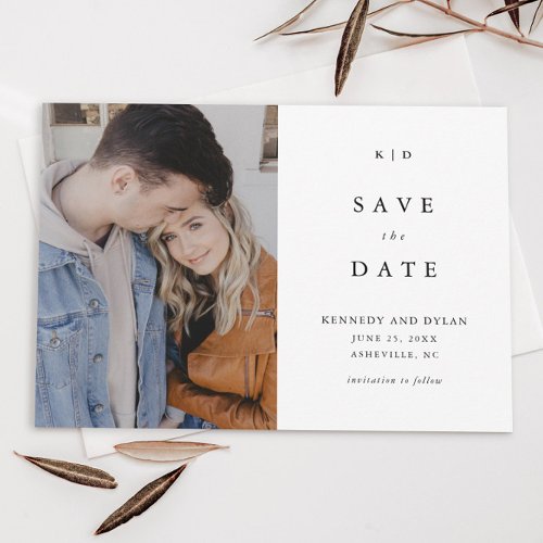 Simple Black and White Type Monogram Photo Wedding Save The Date