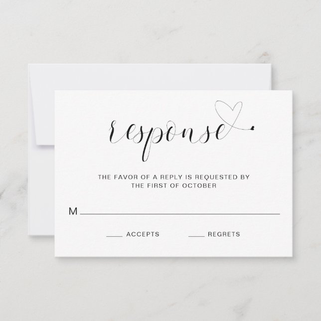 Simple Black and White Typography Elegant Wedding RSVP Card (Front)