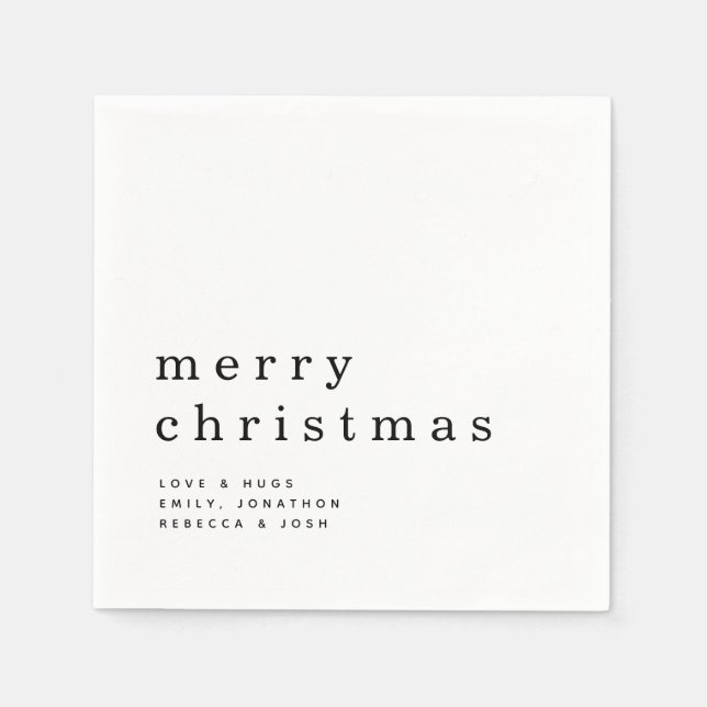 Simple Black and White Typography Merry Christmas Napkins (Front)