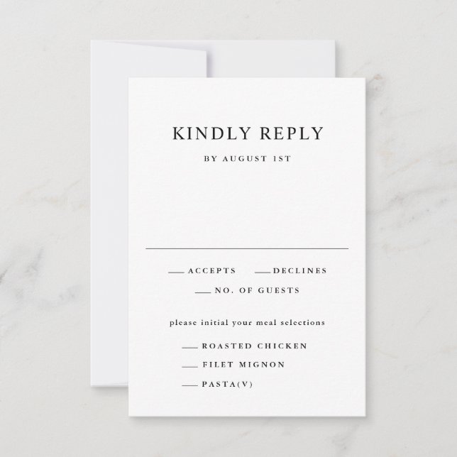 Simple Black and White Typography Wedding RSVP Card (Front)