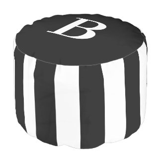 Simple Black and White Vertical Stripes Monogram Pouf
