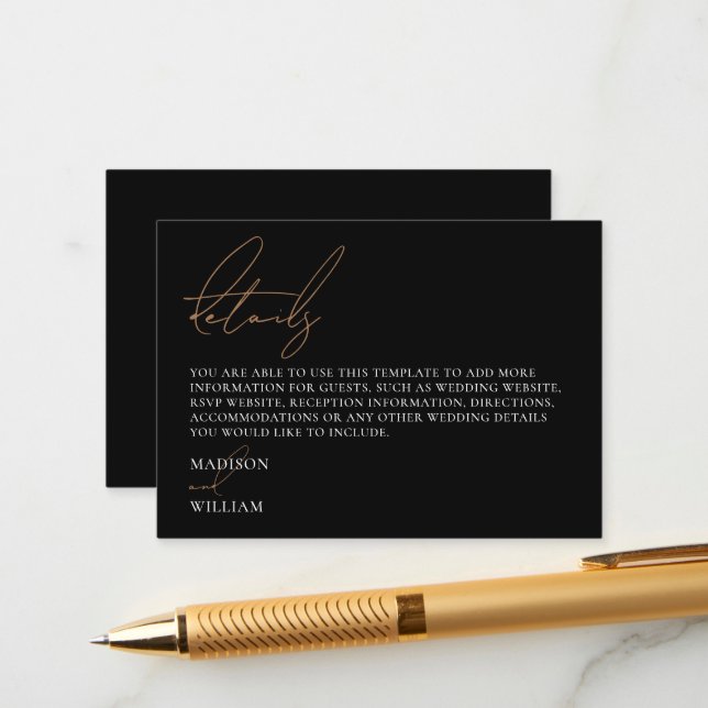 Simple Black and White Wedding details Enclosure Card (Front/Back In Situ)