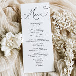 Simple Black and White Wedding Dinner Menu<br><div class="desc">Designed to coordinate with our Romantic Script wedding collection,  this customizable Menu card,  features a sweeping script calligraphy text paired with a classy serif font in black with a customizable monogram on the back. Matching items available.</div>