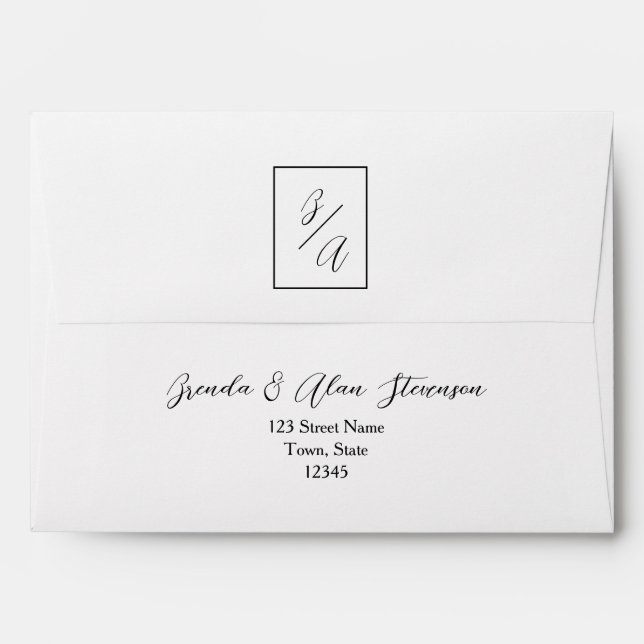 Simple Black and White Wedding Envelope (Back (Top Flap))