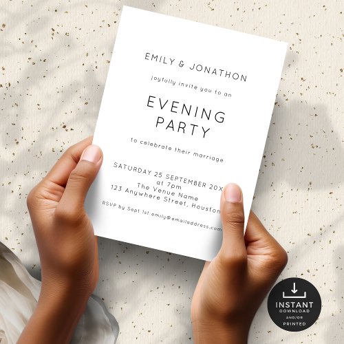 Simple Black and White Wedding Evening Party Invitation