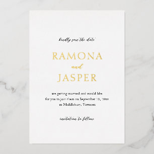 Simple Black and White Wedding Foil Save the Date Invitation