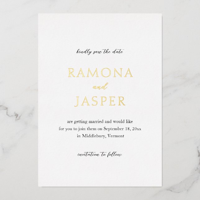 Simple Black and White Wedding Foil Save the Date Invitation (Front)