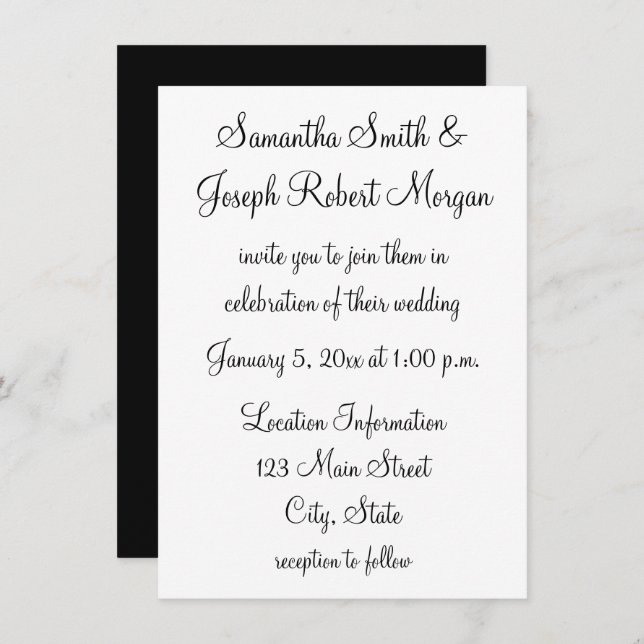 Simple Black and White Wedding Invitation (Front/Back)