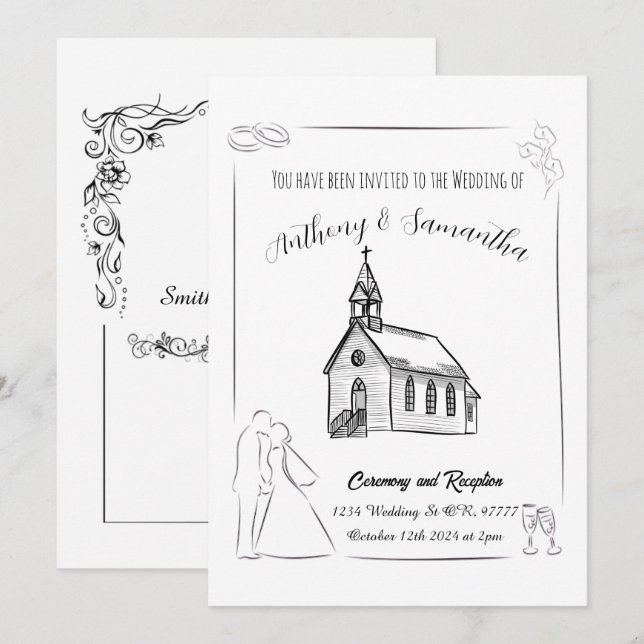 Simple Black and White Wedding Invitation (Front/Back)