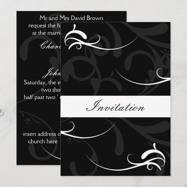 Simple Black and White Wedding Invitations (Front/Back)