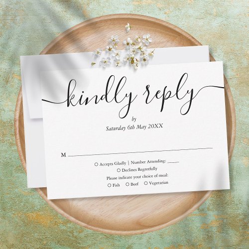 Simple Black and White Wedding Meal Choice RSVP Card