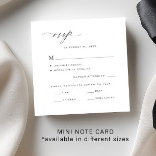 Simple black and white wedding meal choice RSVP Note Card
