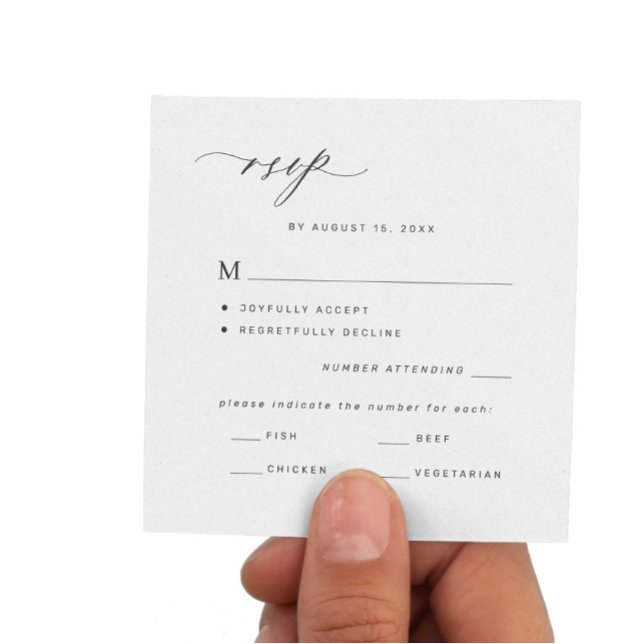 Simple black and white wedding meal choice RSVP Note Card (Creator Uploaded)