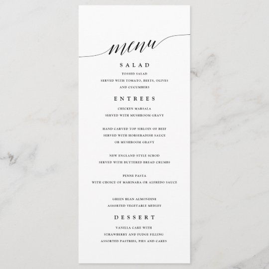 Simple Black and White Wedding Menu | Zazzle.com