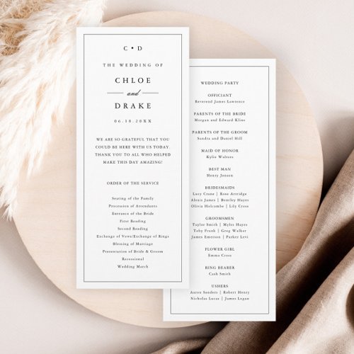 Simple Black and White Wedding Monogram Ceremony  Program