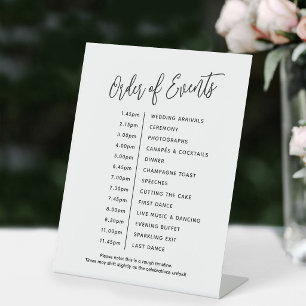 Simple black and white wedding order of Events Pedestal Sign