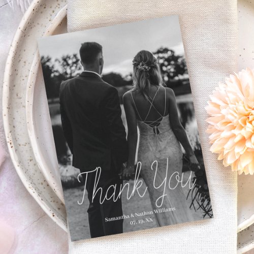Simple Black And White Wedding Photo Thank You Card