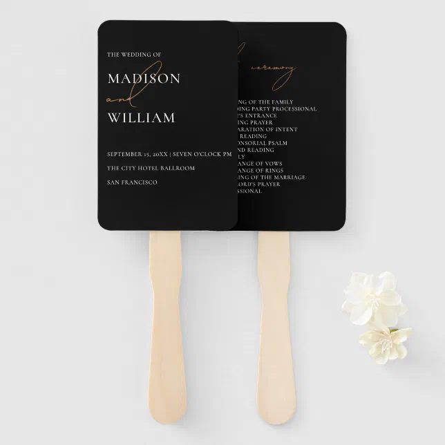 Simple Black and White Wedding Program Hand Fan | Zazzle