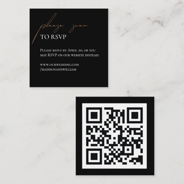 Simple Black and White Wedding QR Rsvp Enclosure Card (Front/Back)