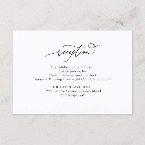 Simple Black and White Wedding Reception Enclosure Card