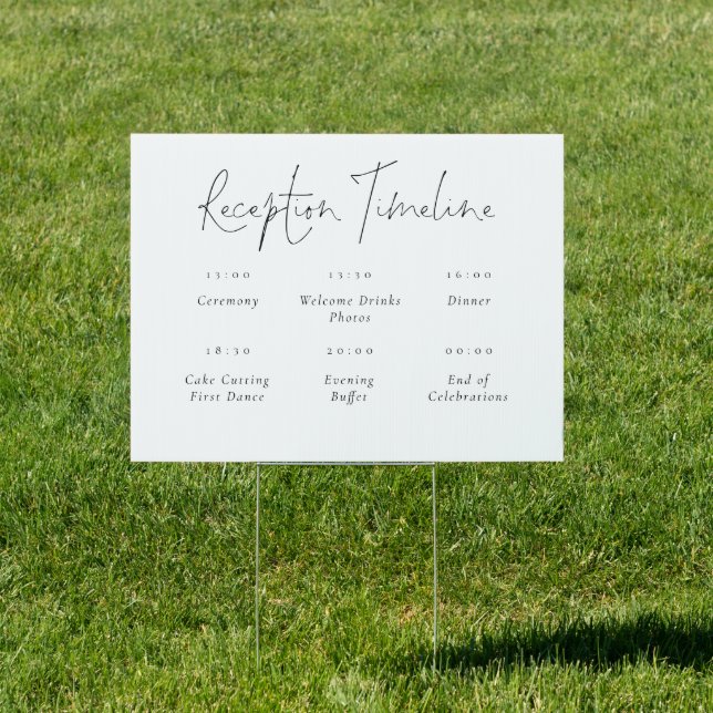Simple Black and White Wedding Reception Timeline Sign (Insitu)