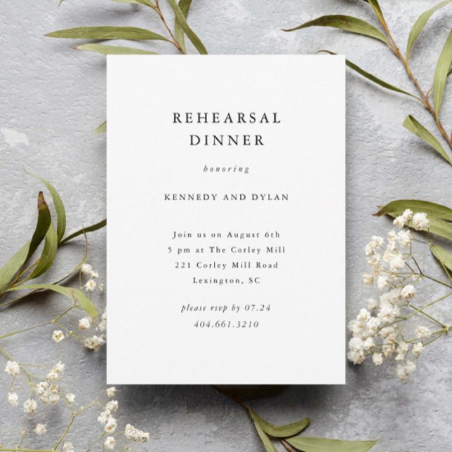 Simple Black and White Wedding Rehearsal Dinner Invitation (Simple elegant typography wedding rehearsal dinner invitations.)