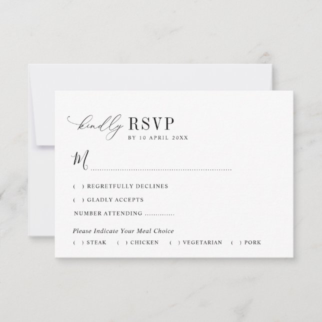 simple black and white wedding RSVP card (Front)