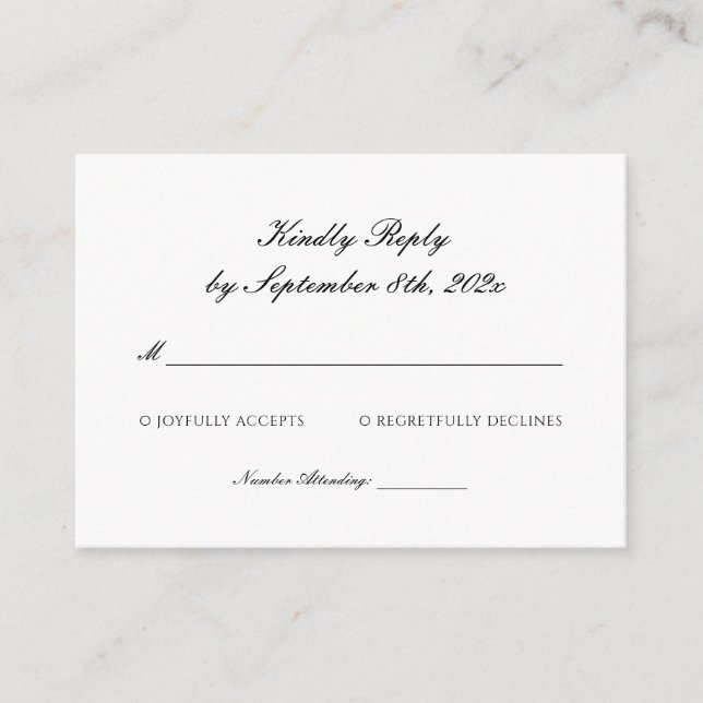 Simple Black and White Wedding RSVP Enclosure Card (Front)